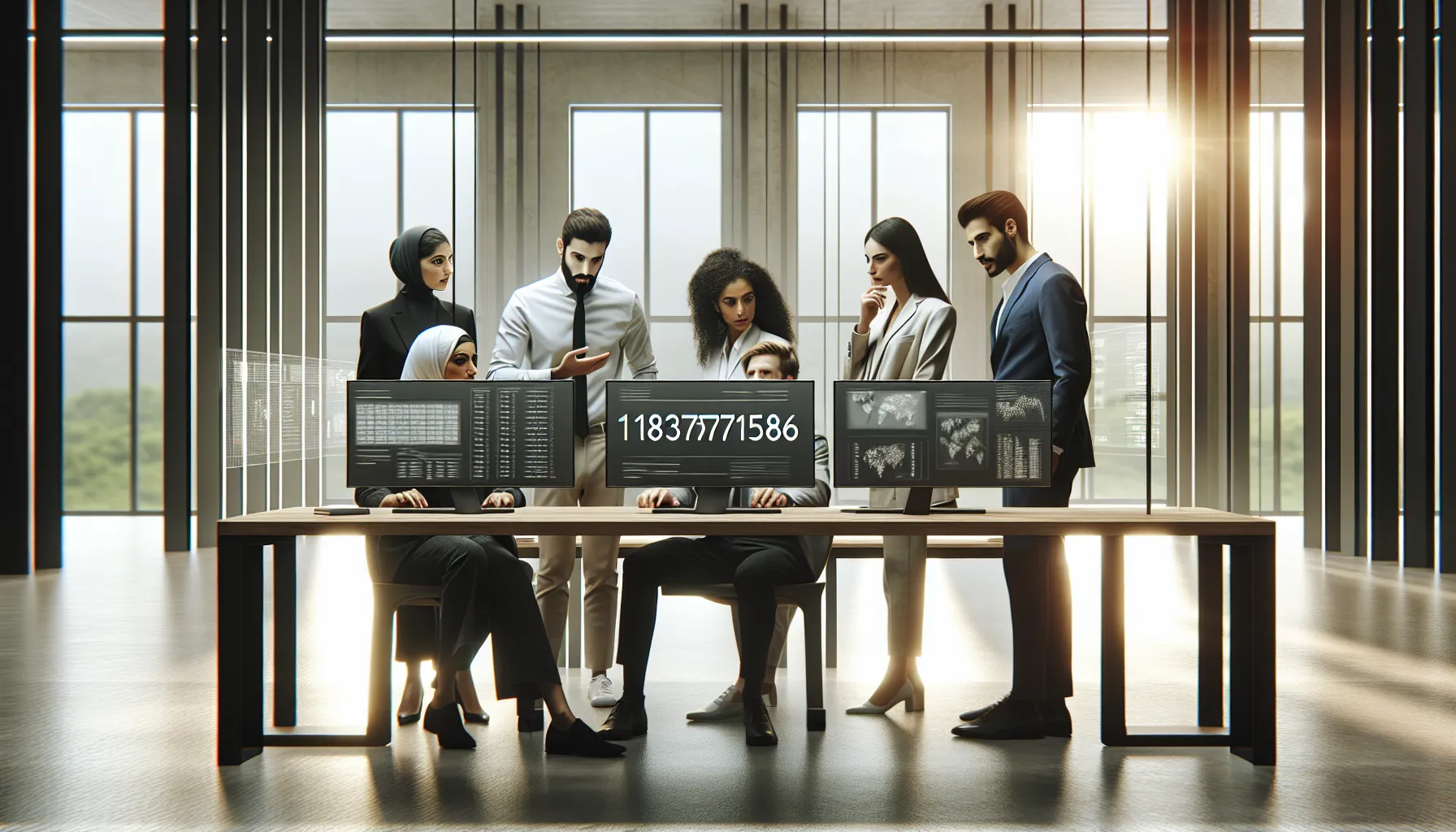 diverse professionals analyzing data in a modern office.