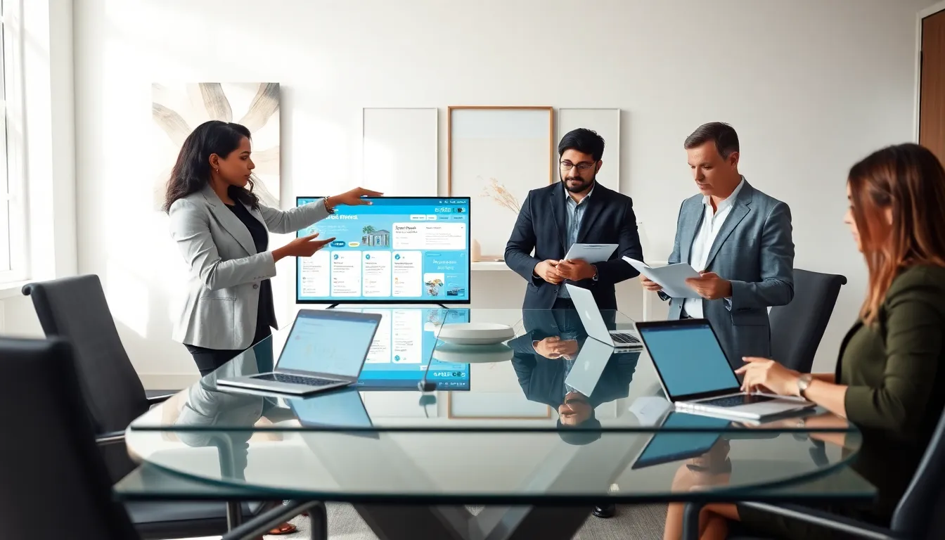 diverse team discussing home service solutions in a modern office.