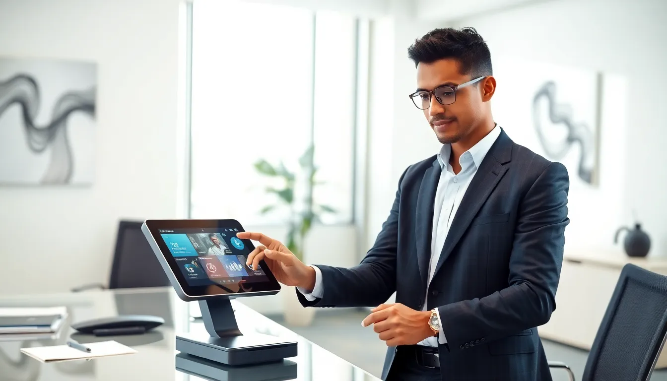 A professional using the Ak193017-100-7 M Us device in a modern office.