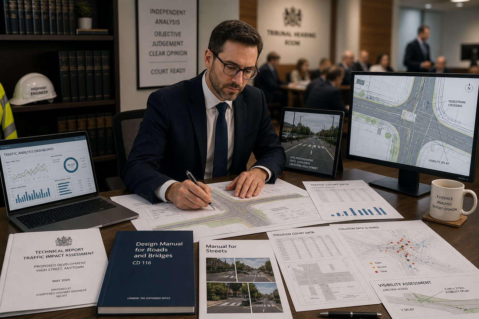Traffic engineering expert reviewing UK road evidence and technical reports.