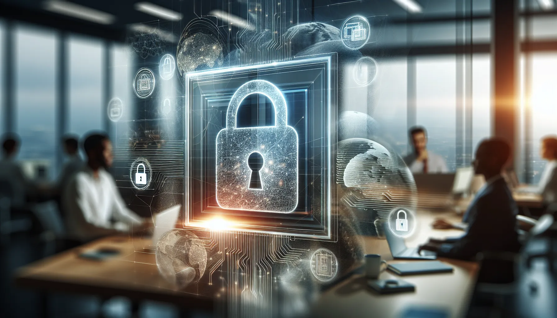 Lock icon on a secure digital interface illustrating encryption.