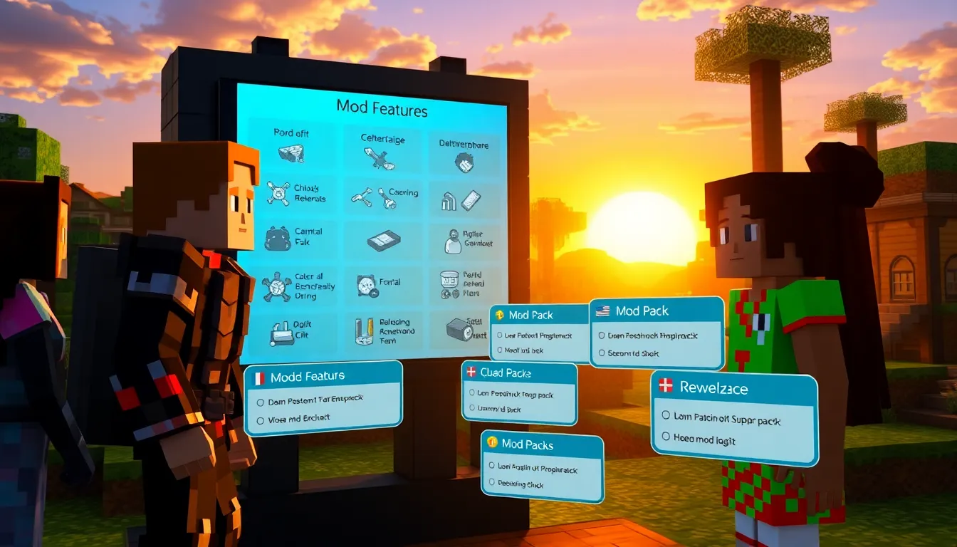 diverse Minecraft players exploring the Redwebzine mod pack features together.