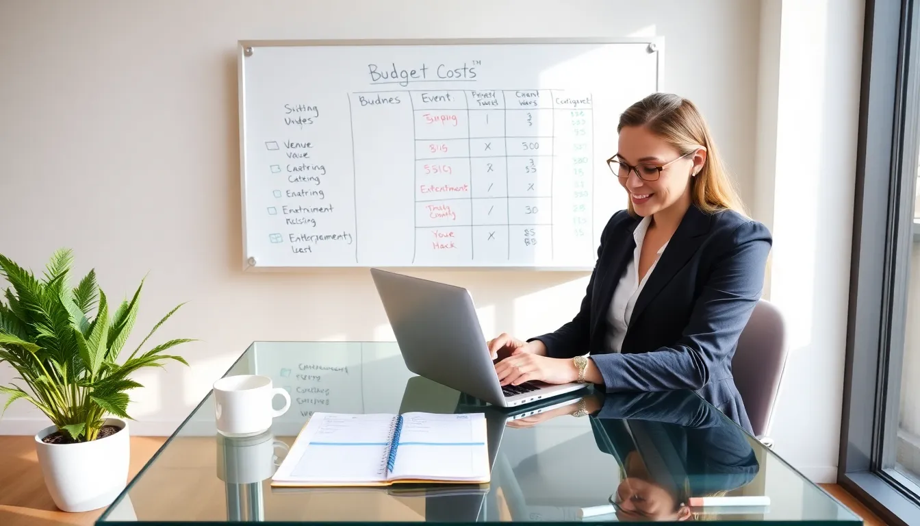 event planner budgeting in a modern office setting.