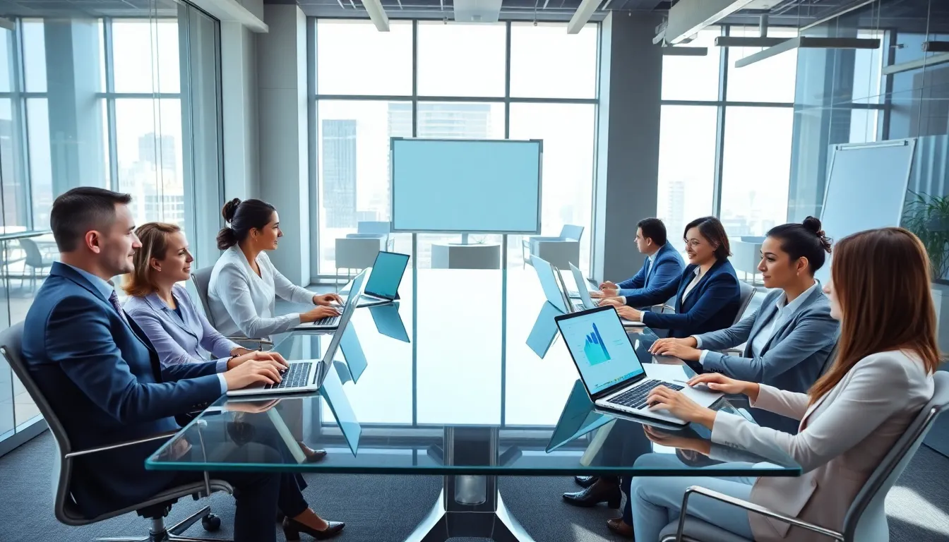 diverse team in a modern office discussing innovative solutions.