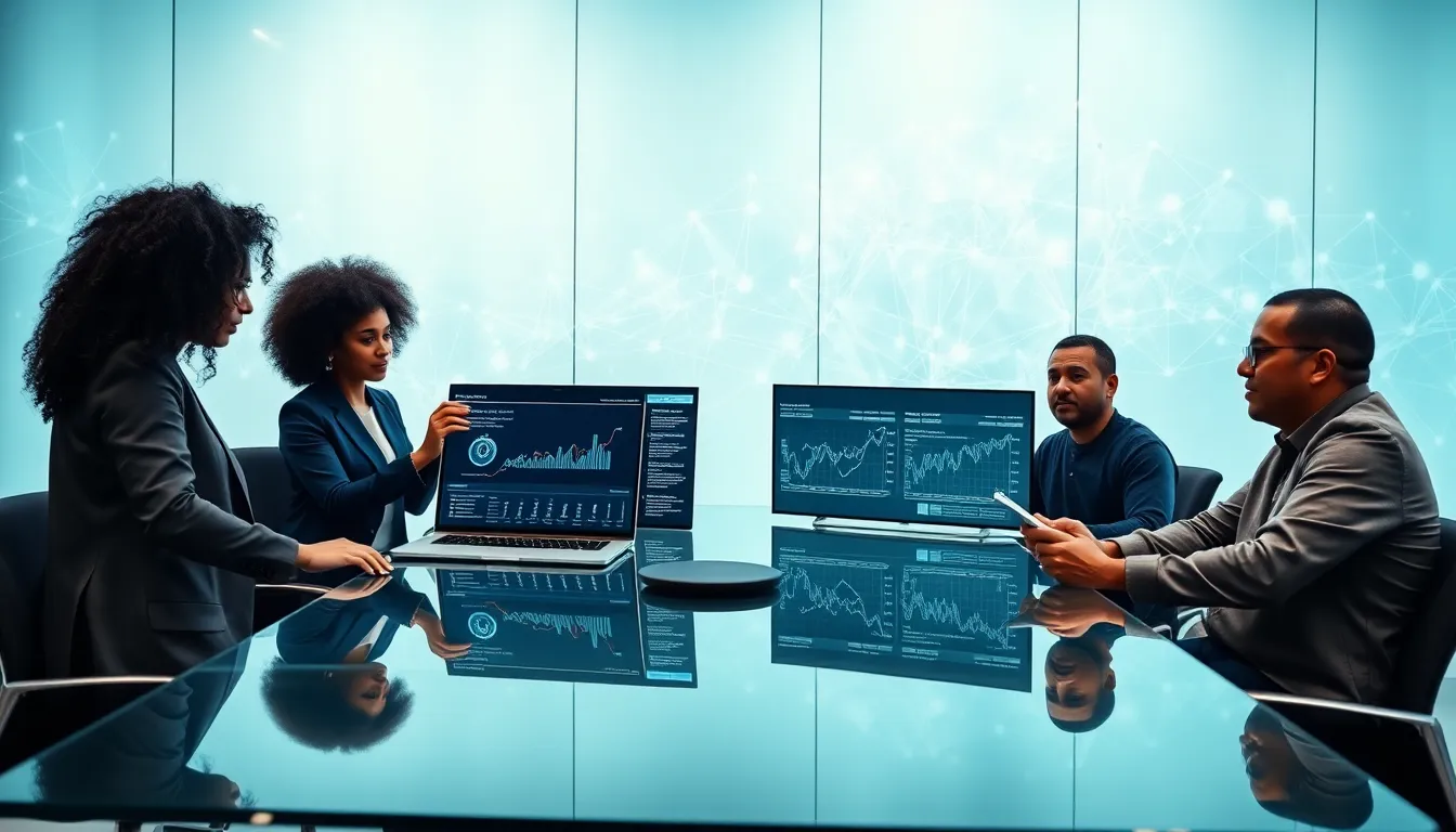diverse team discussing cryptocurrency in a modern office.