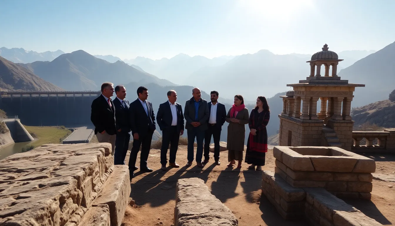 group discussing Bhaksunda's historical significance near ancient ruins.