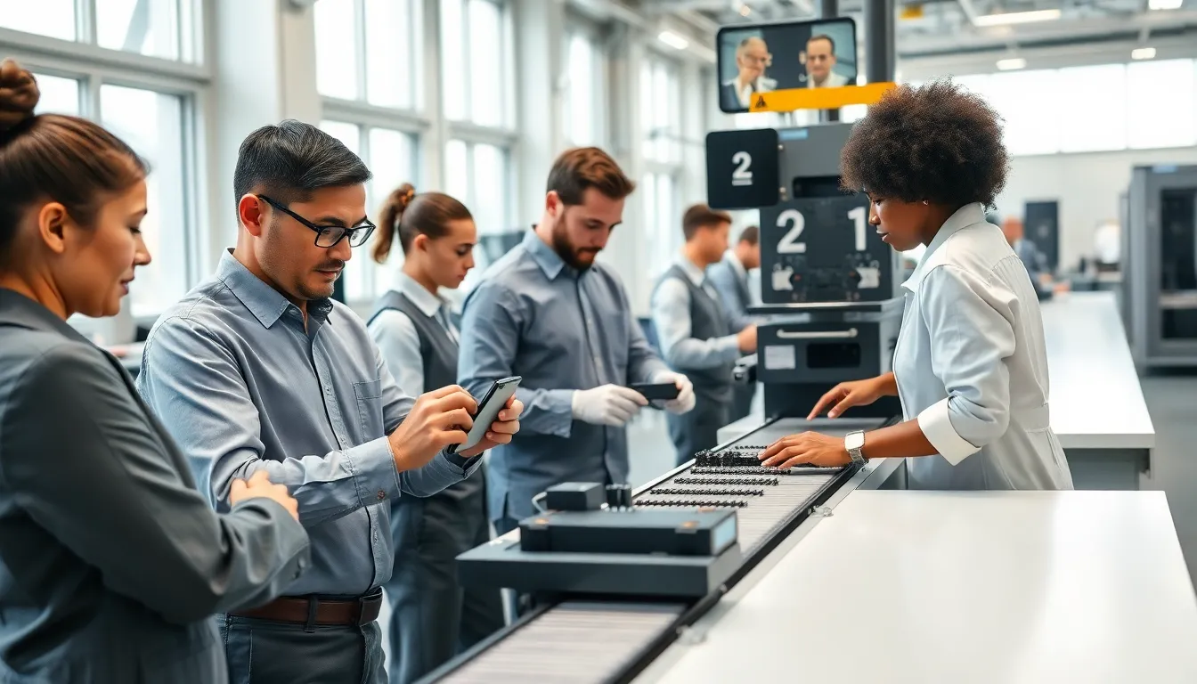 diverse team assembling products in a modern manufacturing facility.