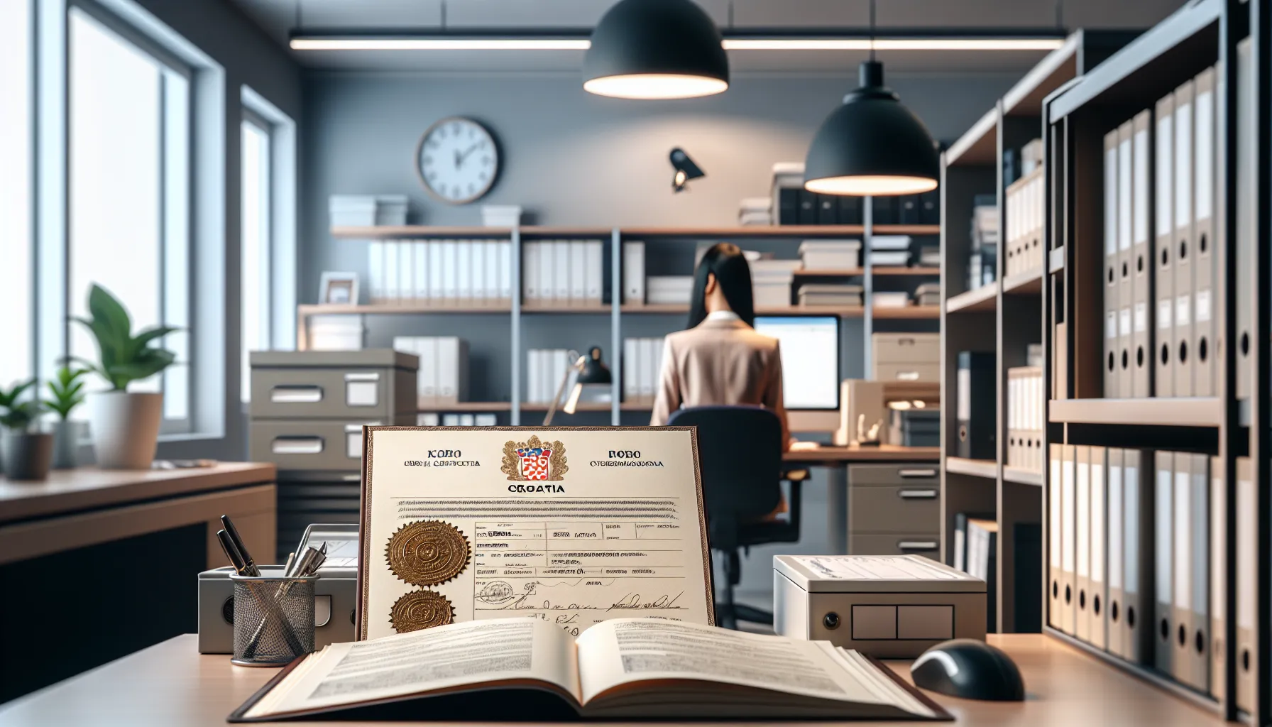 Croatian birth certificate document on official desk in government office