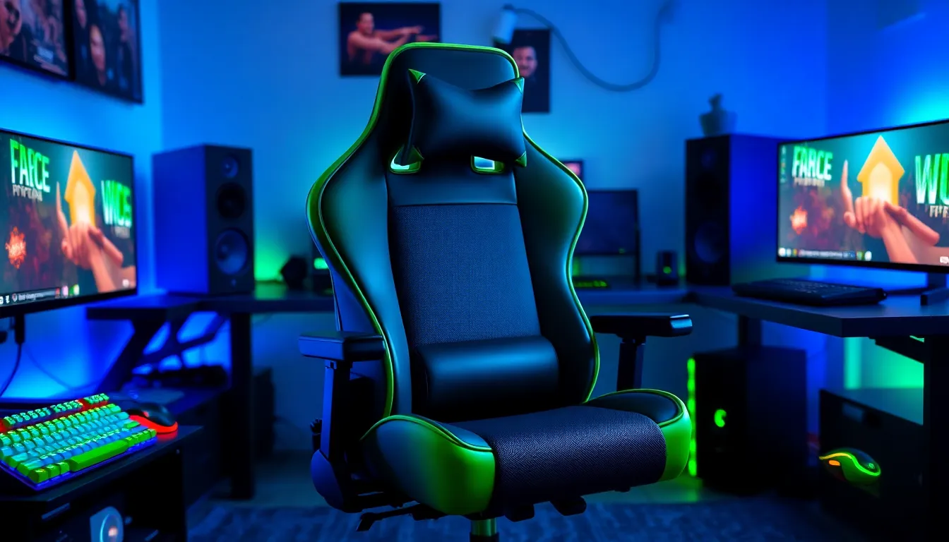 gaming chair in a stylish Minecraft-themed gaming setup.