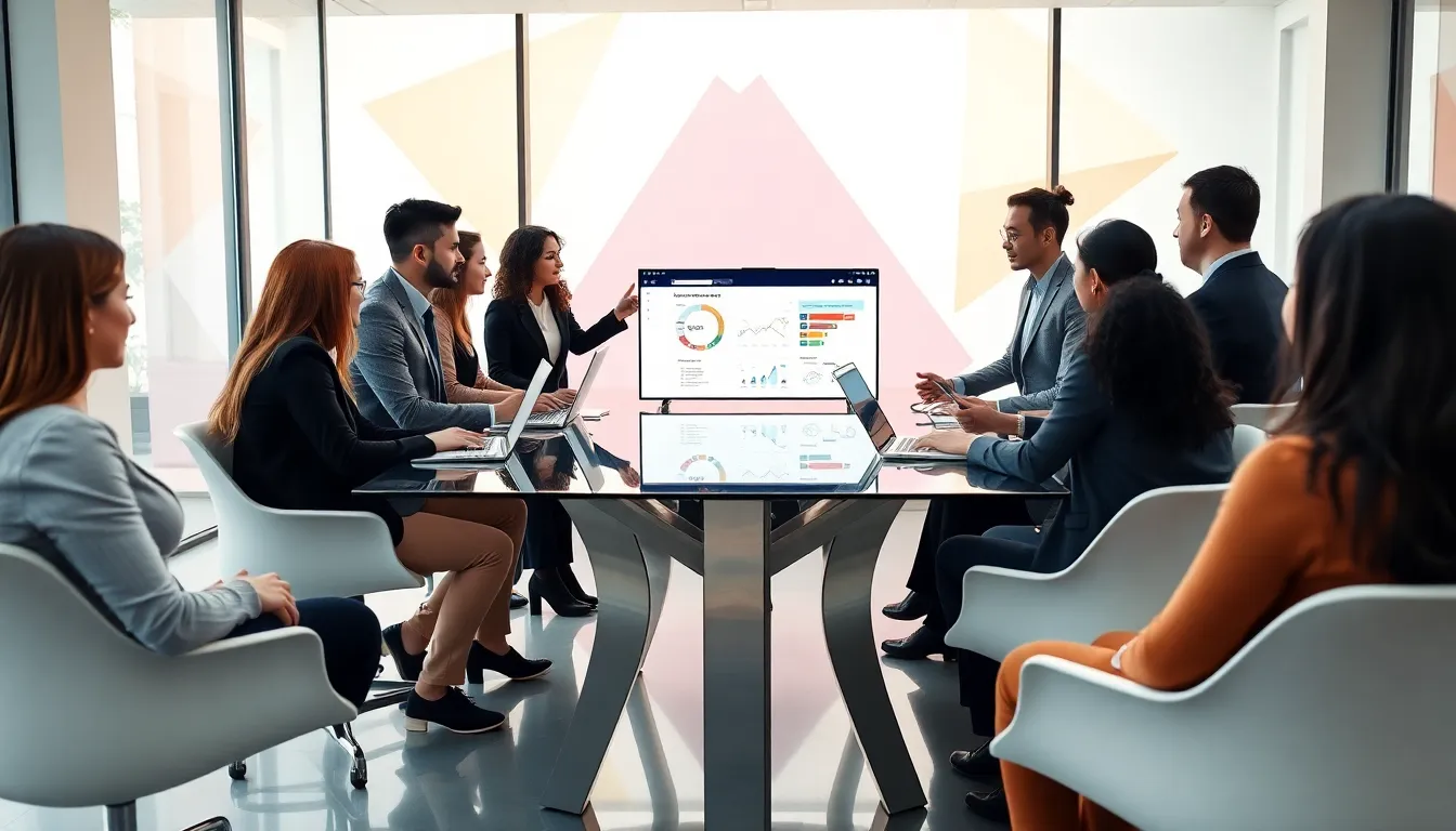 diverse professionals collaborating in a modern office meeting.