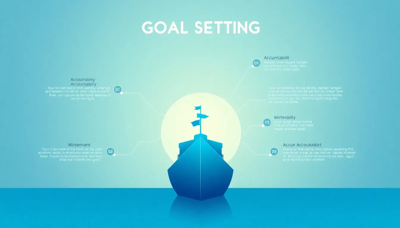 Infographic illustrating the concept of goal setting with ship and motivational elements.