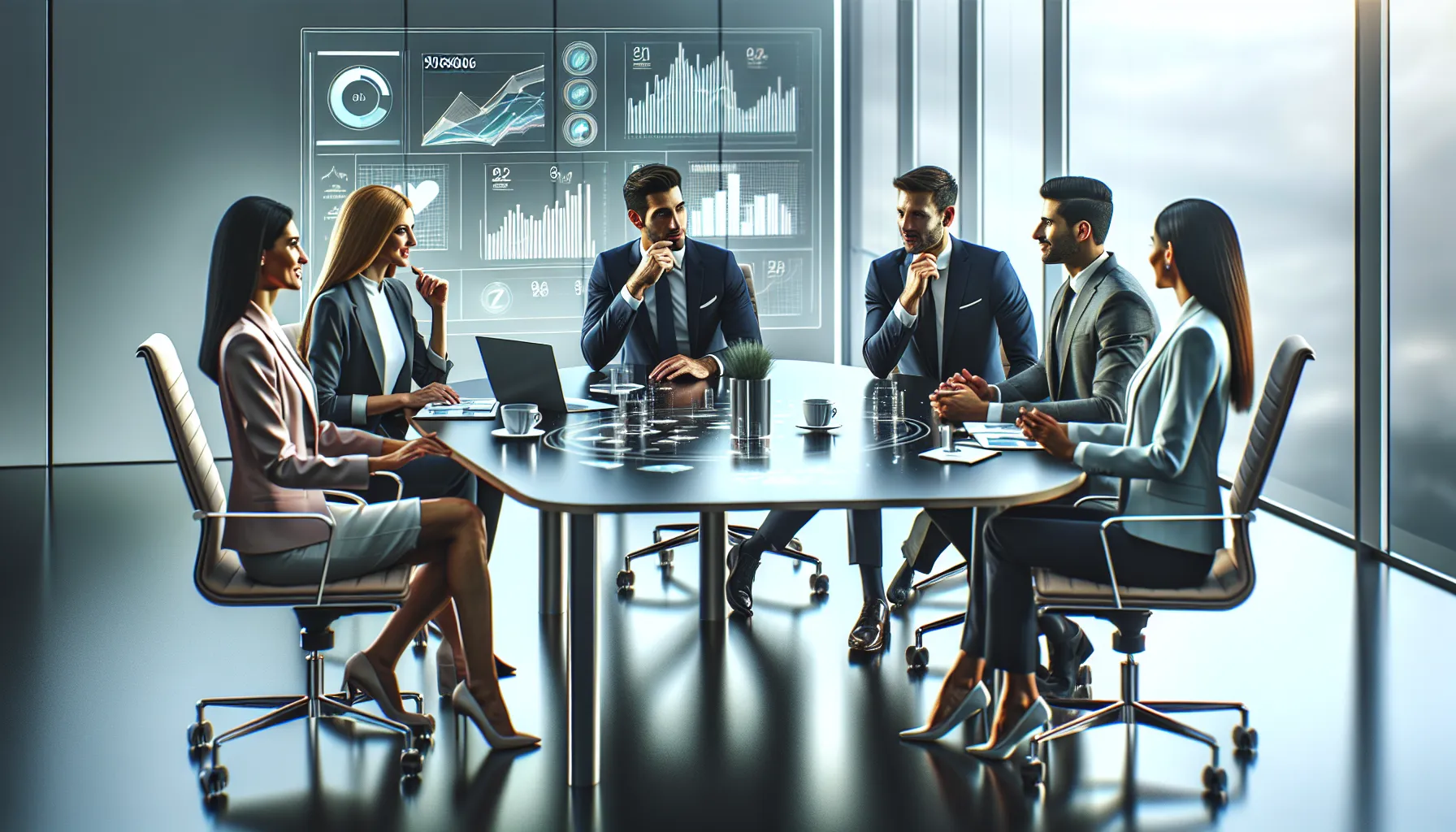 diverse professionals discussing data analytics in a modern office.