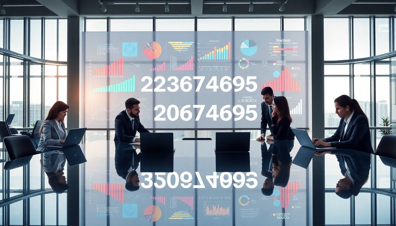 analysts discussing data trends related to 2036764695 in a modern office.
