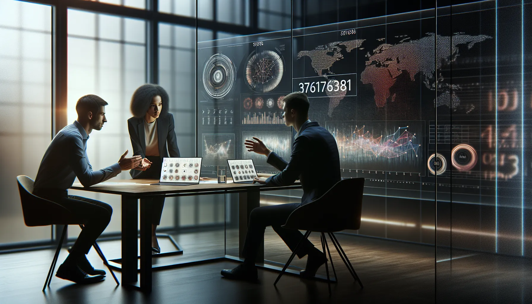 diverse professionals analyzing data in a modern office.