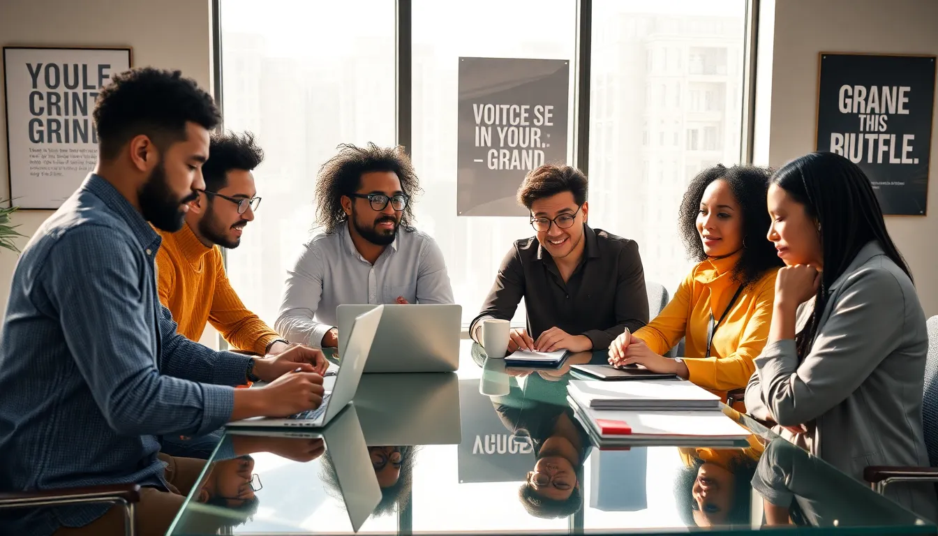 team of professionals collaborating in a bright modern office.
