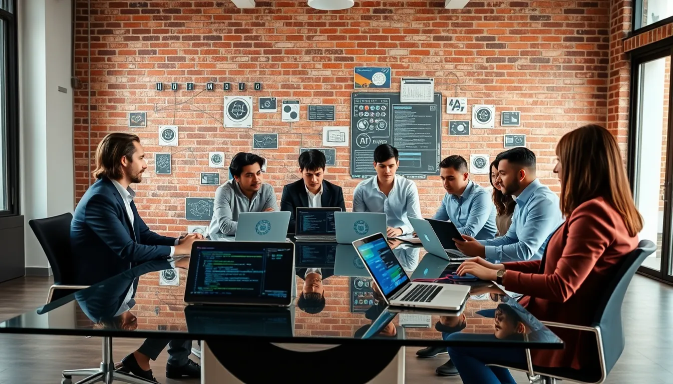 diverse team collaborating on data analysis in a modern office.