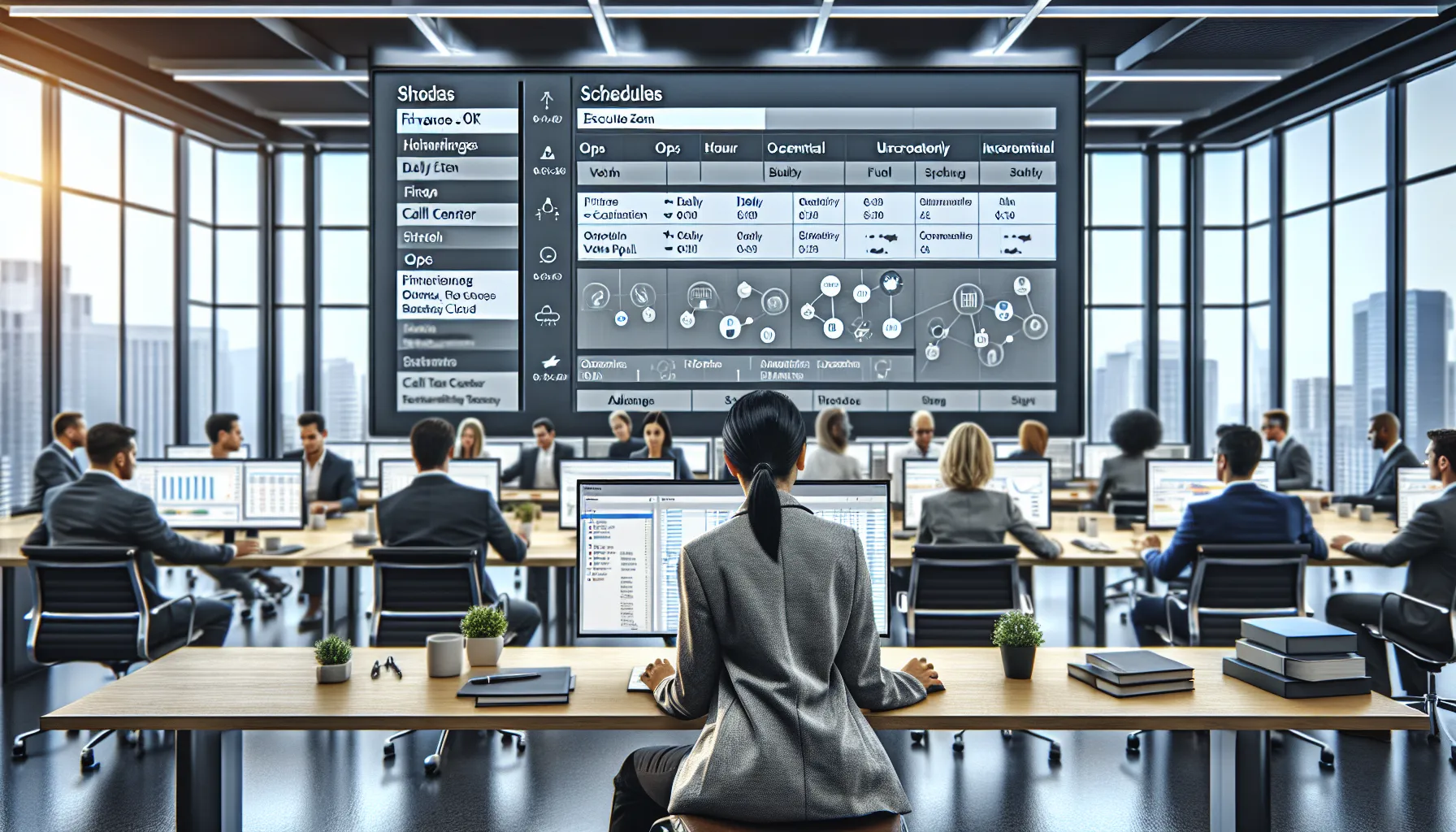 Data professionals managing Tableau Cloud extract, subscription, and flow schedules in a modern office.