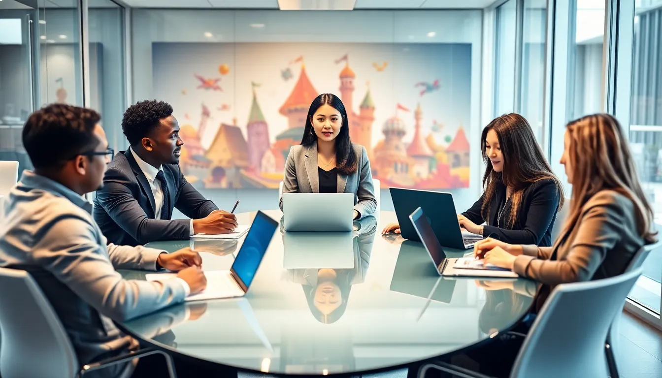 diverse team brainstorming email strategies in a modern office.