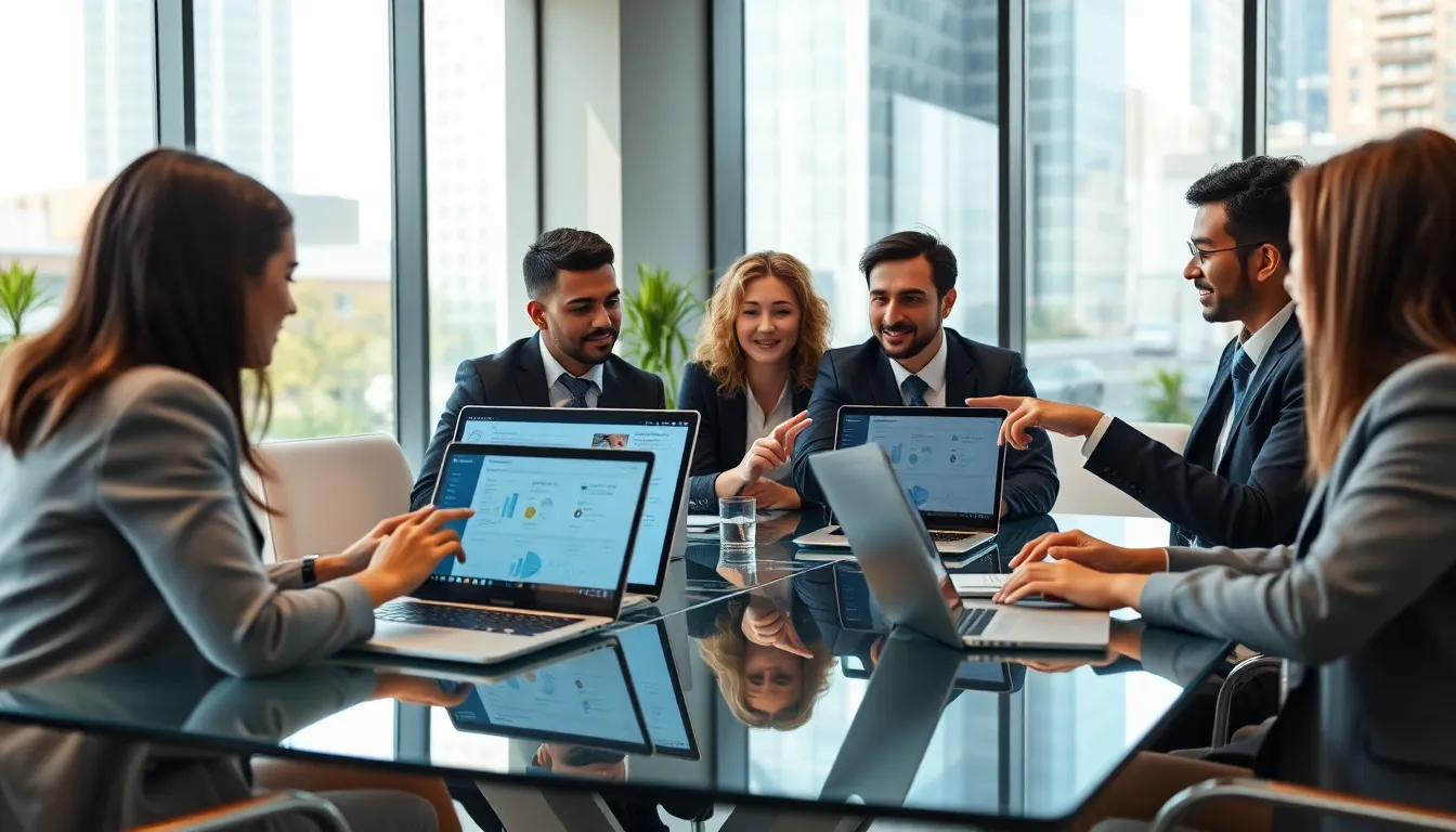 diverse team collaborating on Moxhit 4.6.1 software in a modern office.