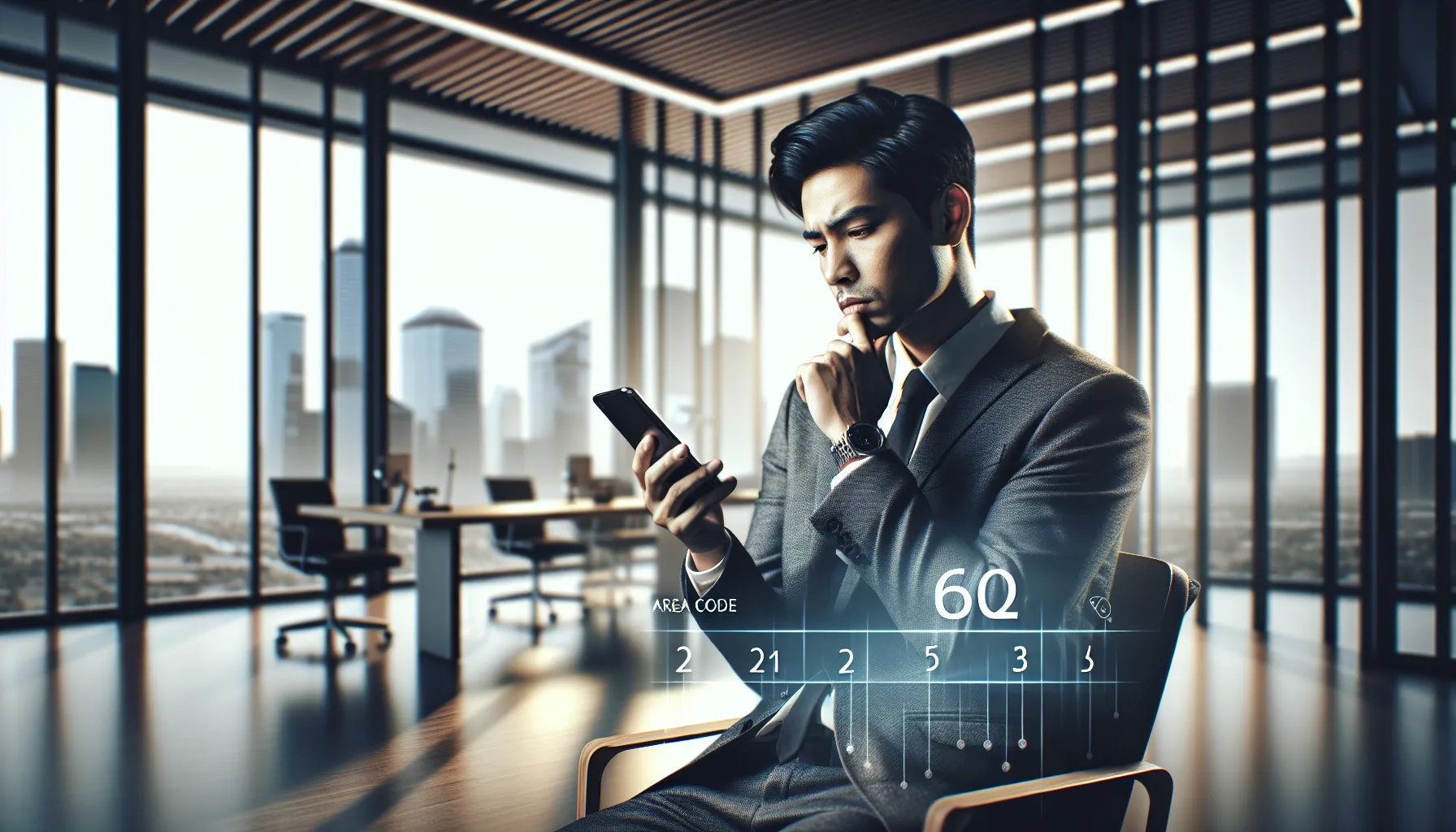 Professional checking a smartphone call in a modern office.