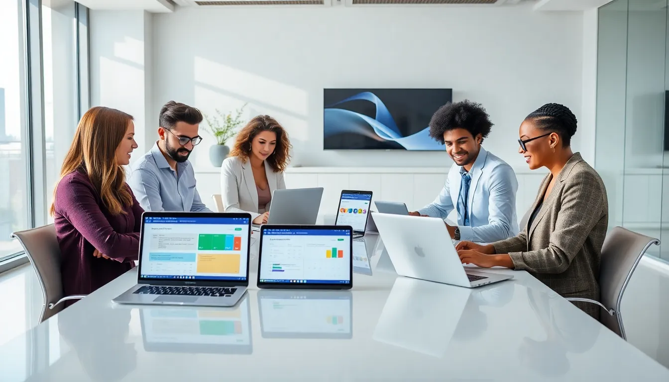 diverse team collaborating with digital planning tools in a modern office.