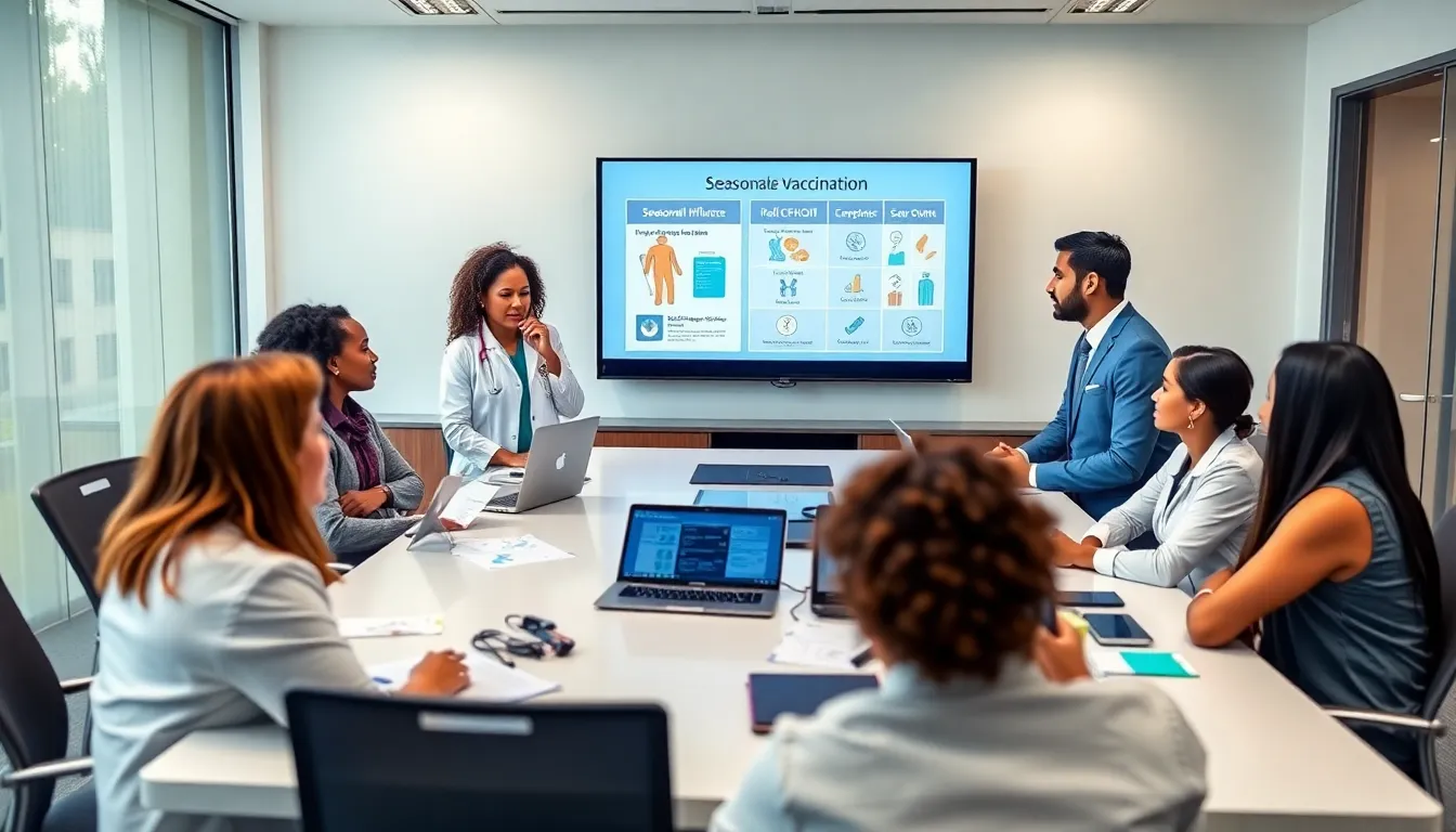 healthcare professionals in a training session about seasonal influenza vaccination.