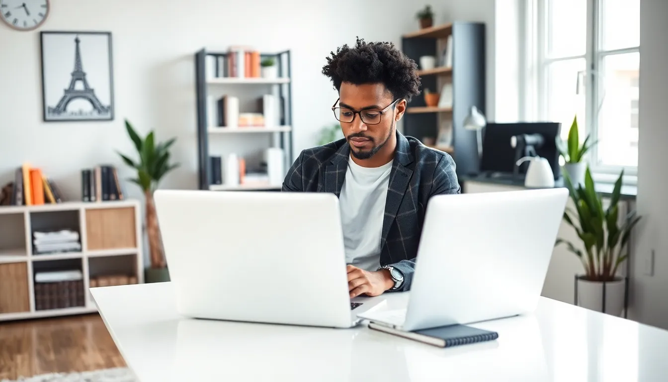 freelancer working in a modern home office.
