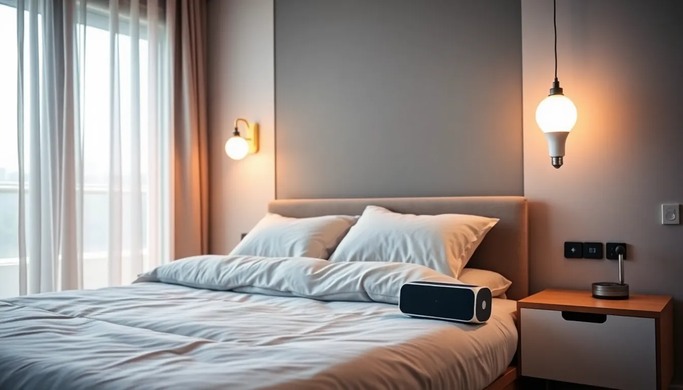 modern bedroom featuring smart gadgets for enhanced sleep quality.