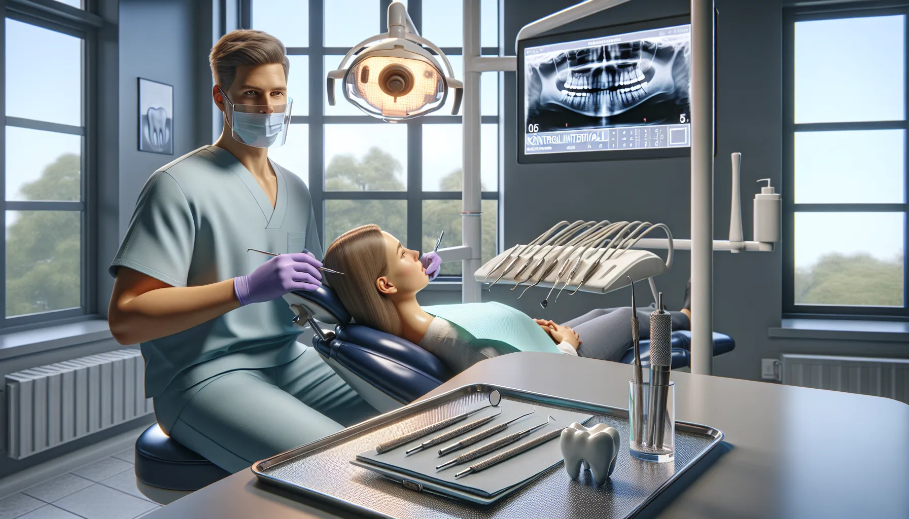 Dentist examining a patient during a preventive checkup in a norwegian clinic.