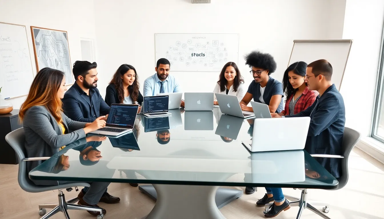 diverse team collaborating in a modern office setting.