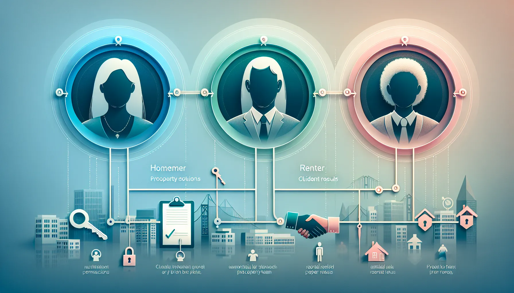 three client testimonials linked in a timeline with service icons and Bay Area imagery