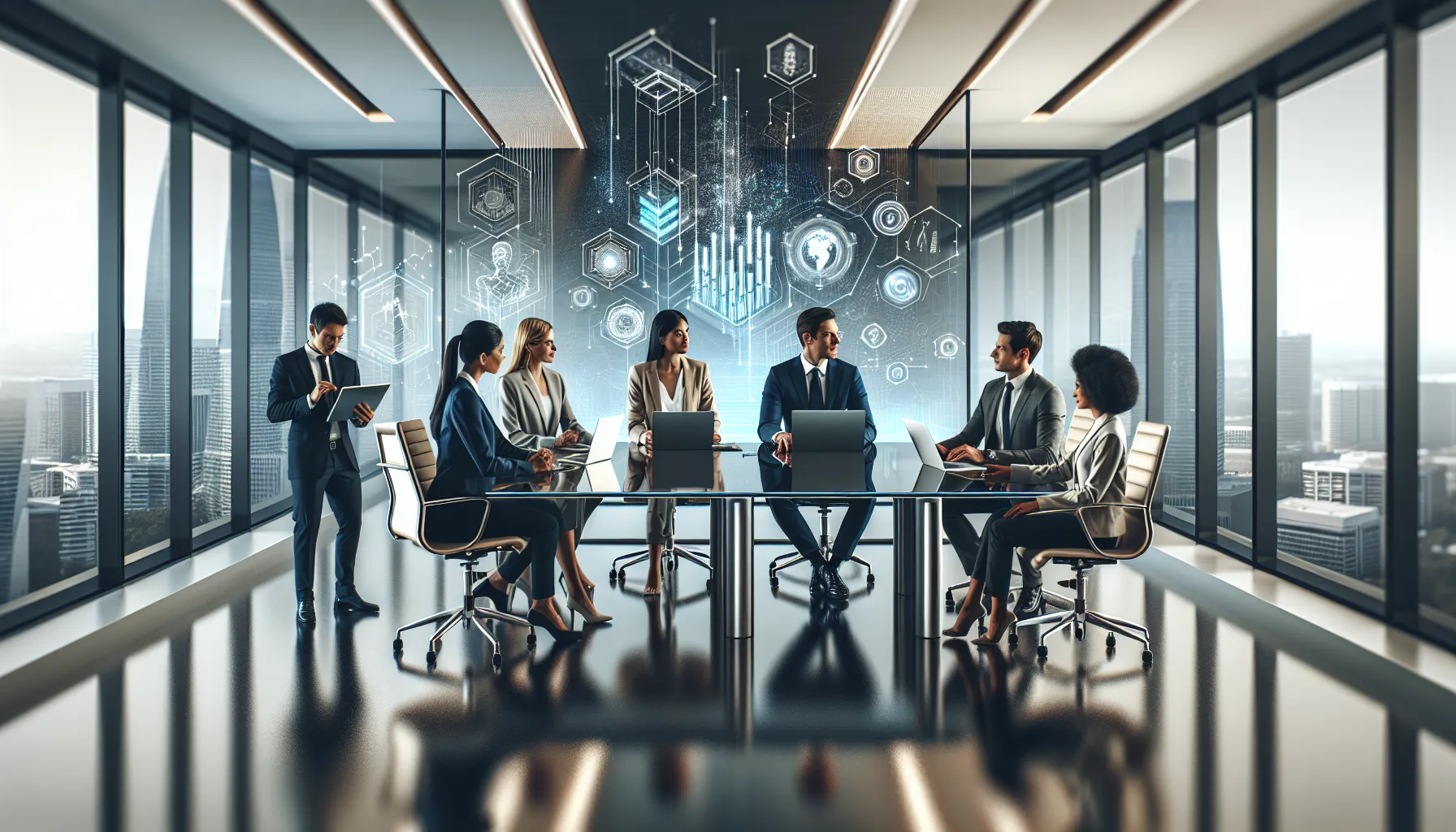diverse professionals collaborating in a modern office setting.