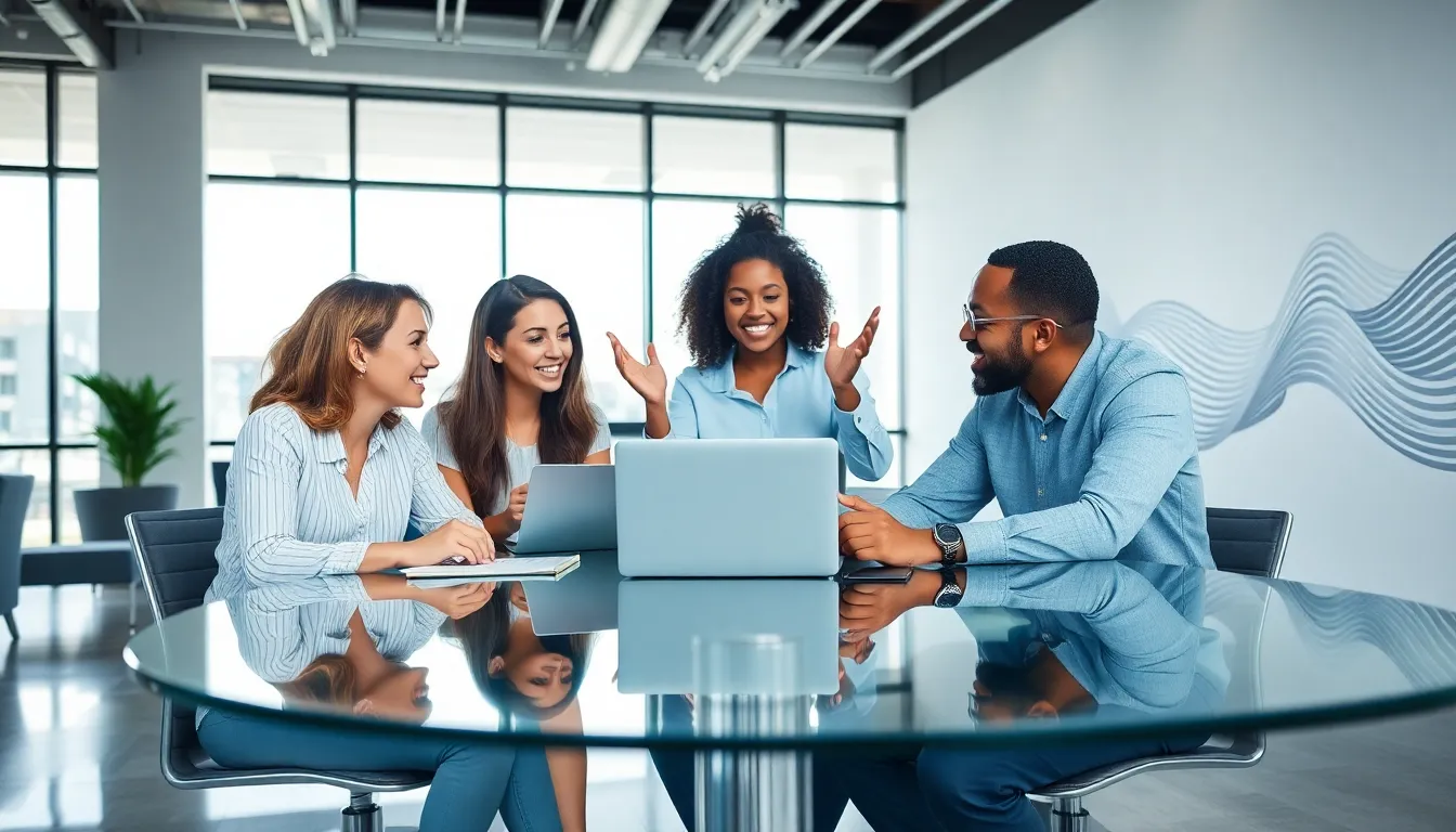 diverse team collaborating in a modern office setting.