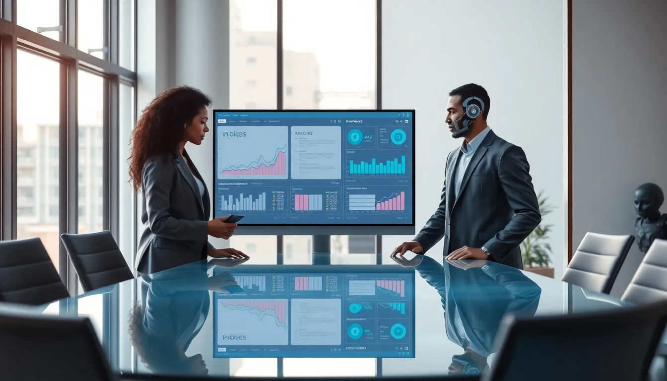 professionals collaborating on digital automation solutions in a modern office.