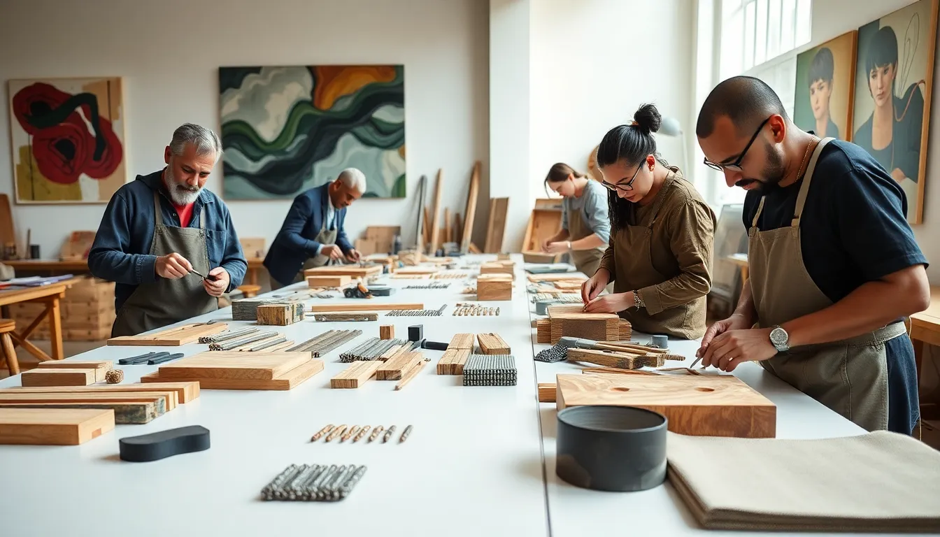 artisans collaborating on charuebat in a modern studio.