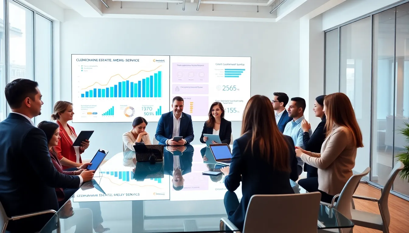 diverse real estate team collaborating in a modern office