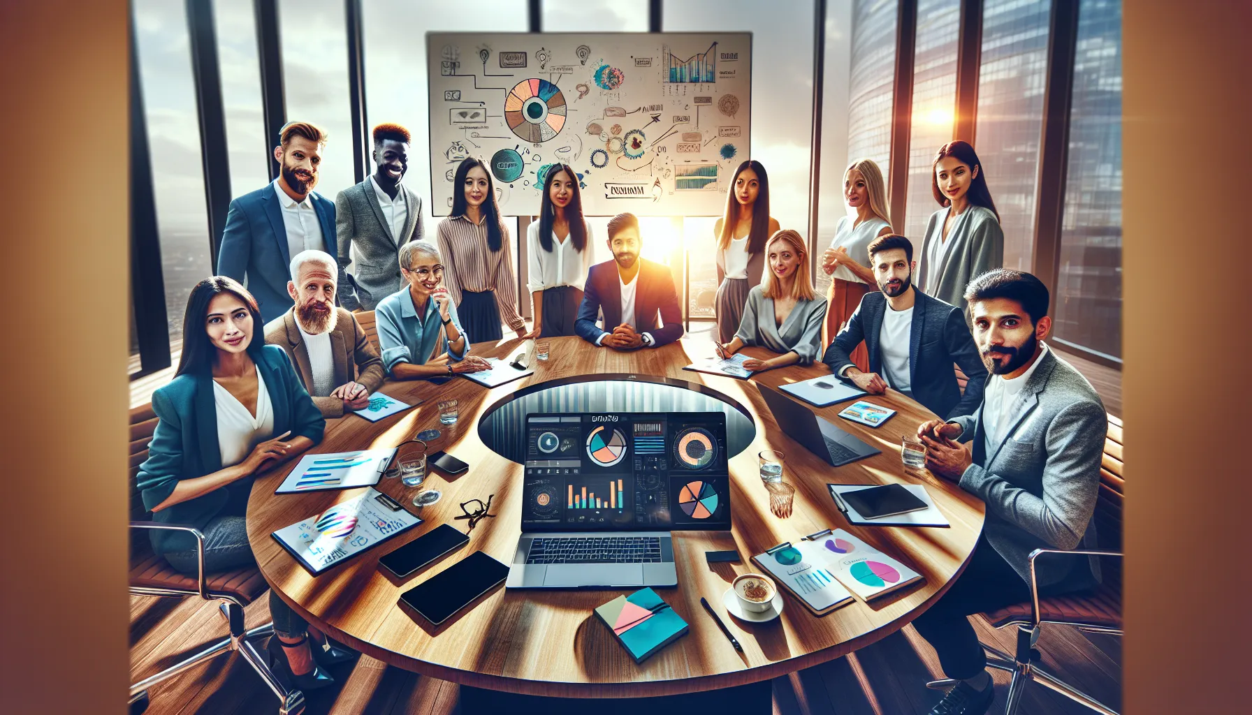 diverse professionals collaborating in a modern office setting.