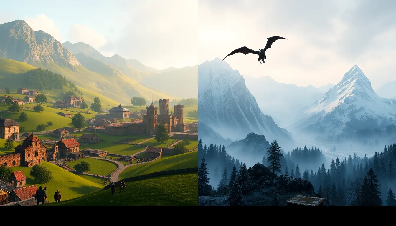 comparison of Cyrodiil and Skyrim game worlds.
