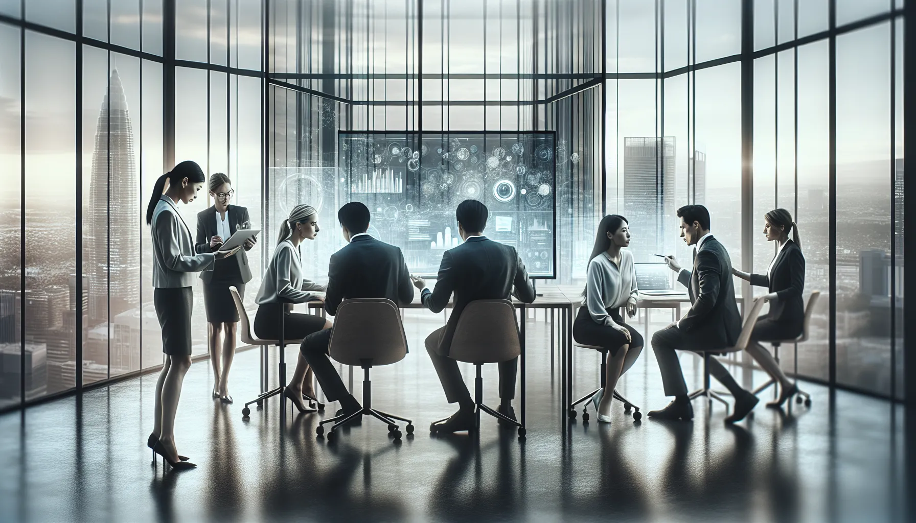 professionals collaborating in a modern office around data related to 621129339.