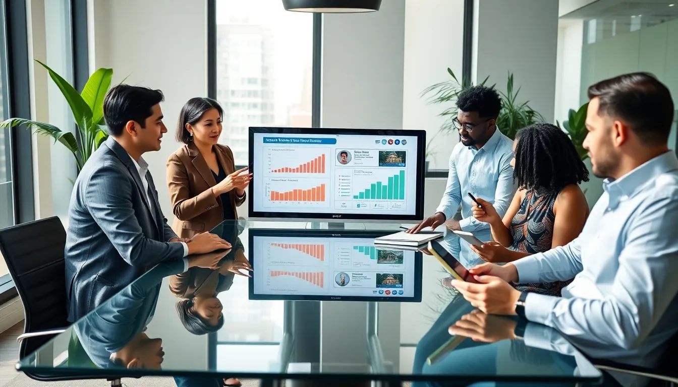 diverse team discussing strategies for creative real estate investing in a modern office.