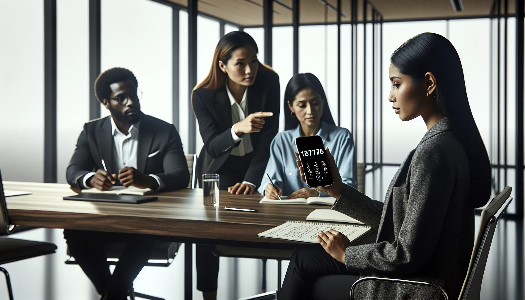 diverse team discussing phone navigation strategies at a conference table.