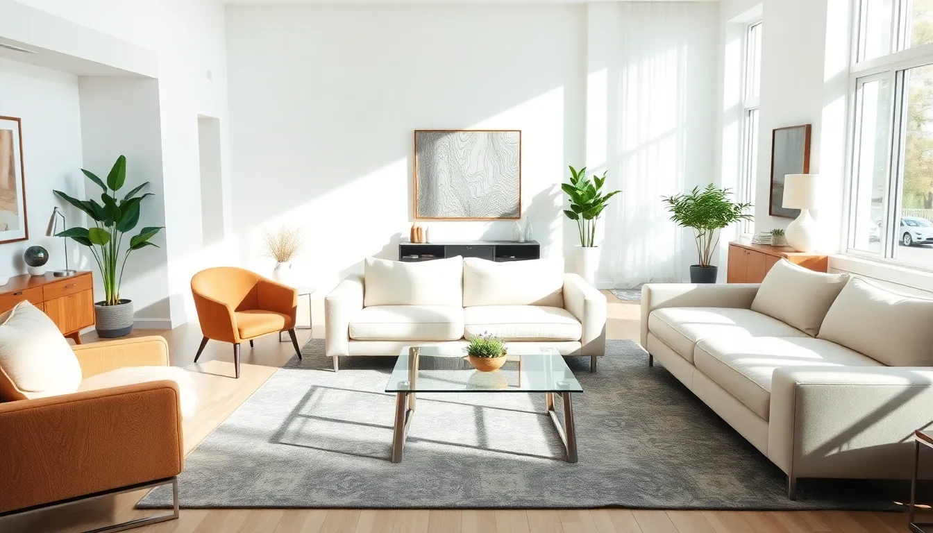 modern living room with stylish, space-appropriate furniture.