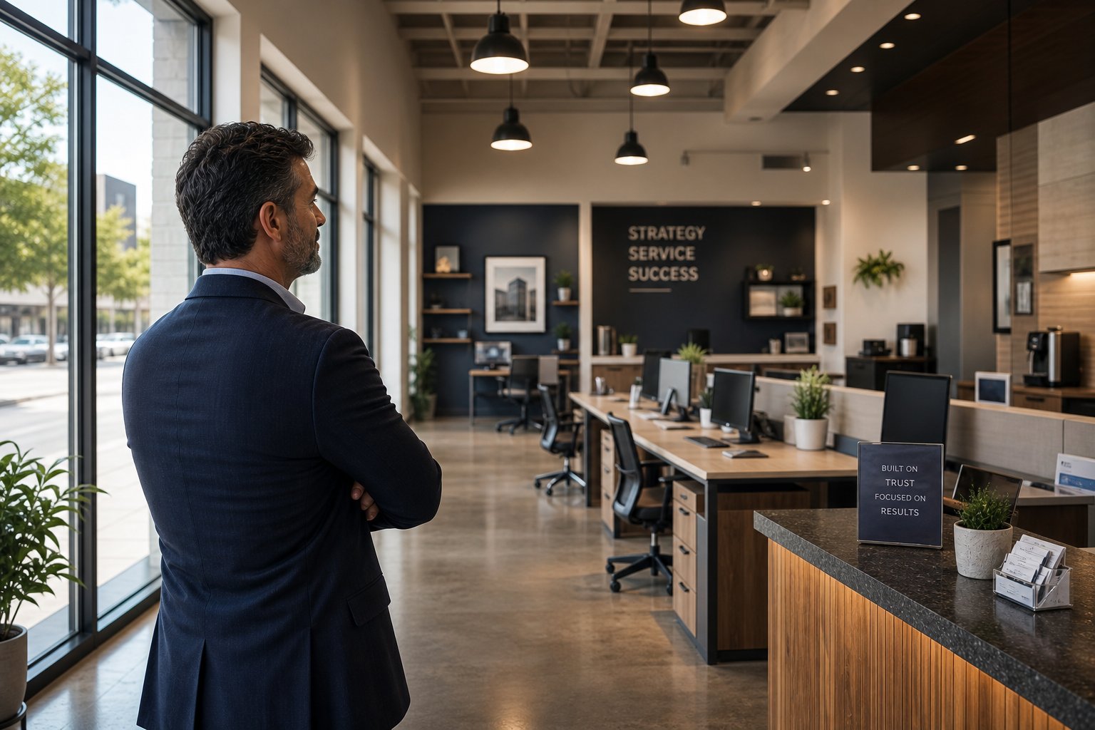 Business owner in a well-maintained commercial premises with a stable, long-term professional atmosphere.