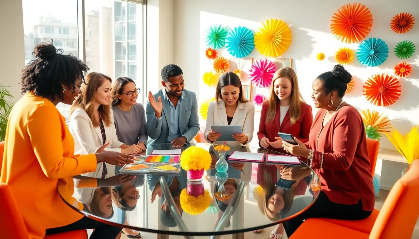 diverse team planning a budget-friendly event in a modern office.