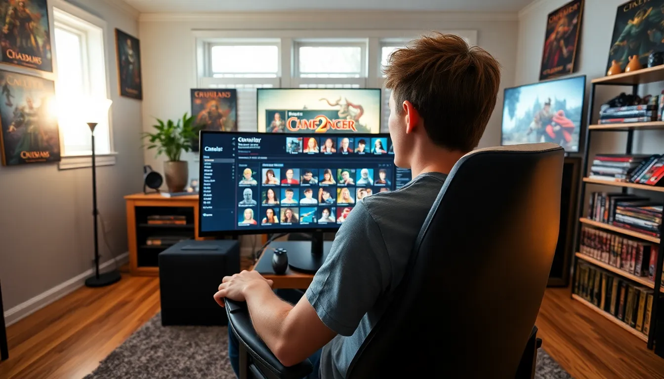 A gamer in a modern room using Ck2Generator on his computer.