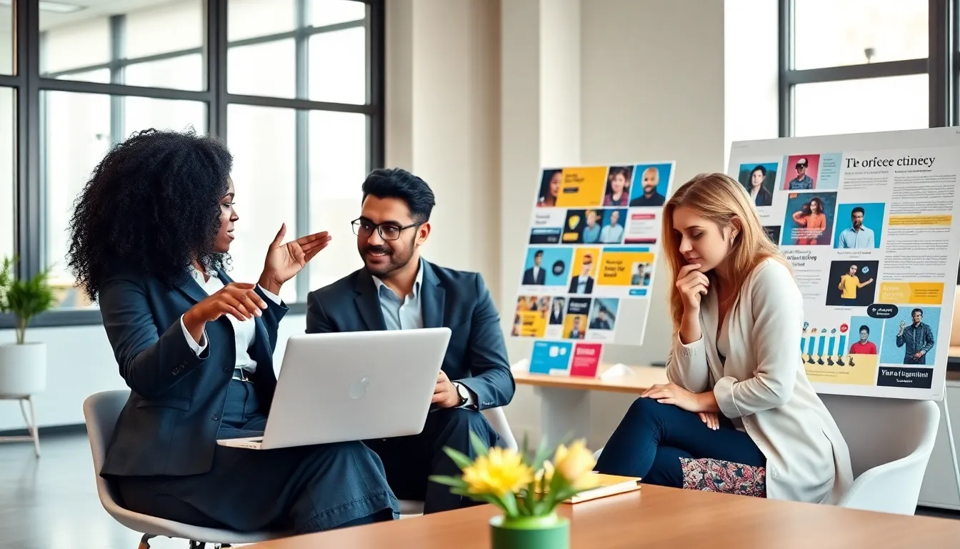 diverse team collaborating in a bright, modern workspace.