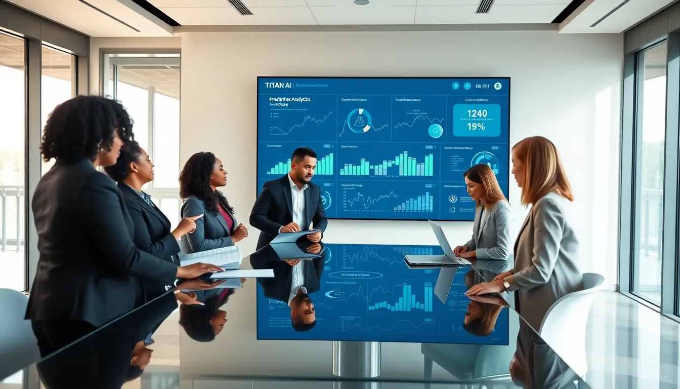 diverse team discussing Titan AI in a modern office.