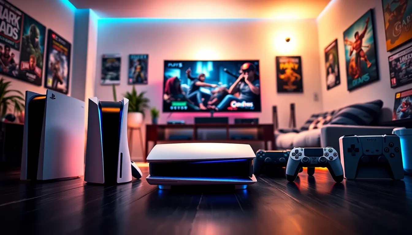 a collection of PlayStation consoles representing their evolution over the years.