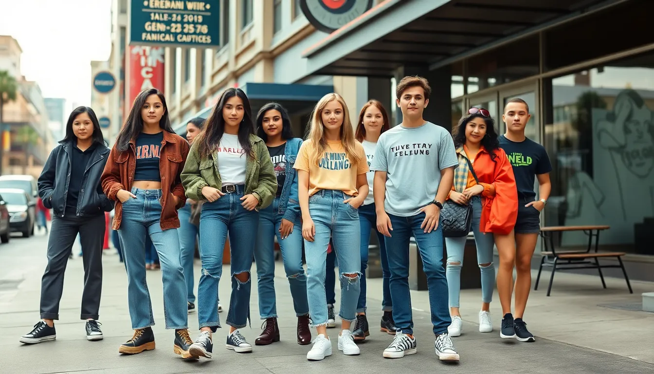 diverse group of young adults showcasing Gen Z fashion trends.