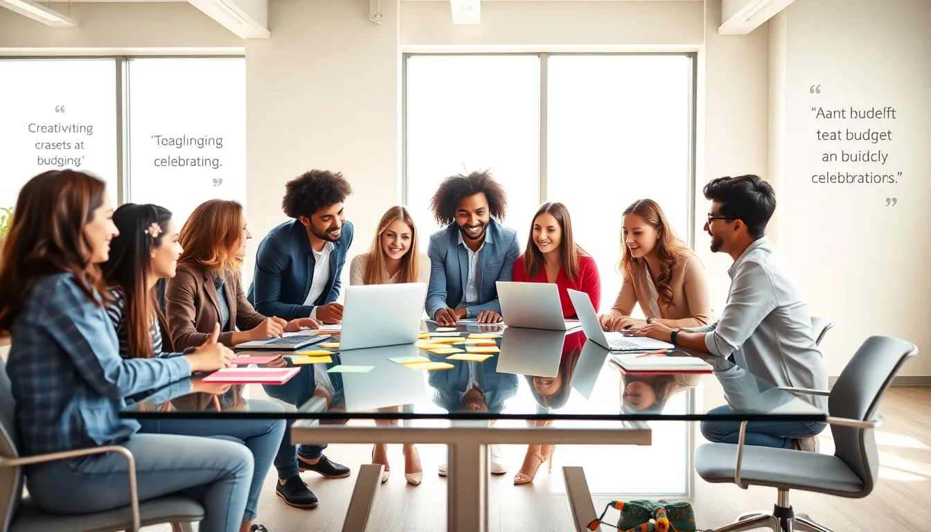 diverse team planning budget-friendly events in a modern office.